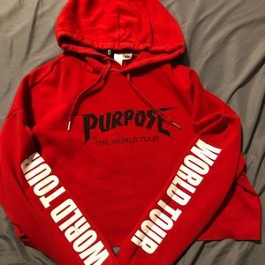 Red cropped Justin Bieber world tour hoodie